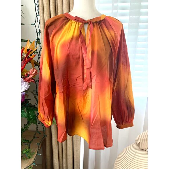 Zara Tie Dye Print Oversized Blouse with Tie in Orange - Picture 4 of 10